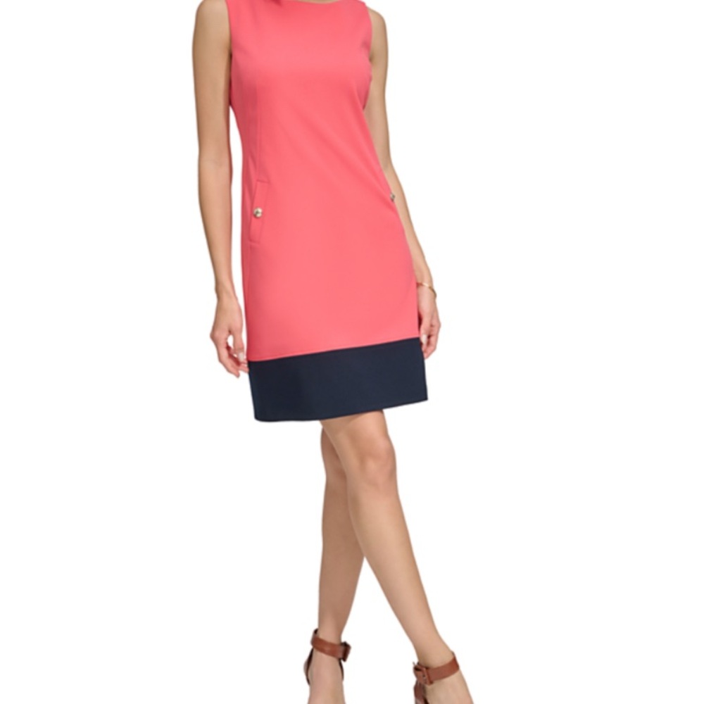 Elegant Coral and Navy Sleeveless Dress